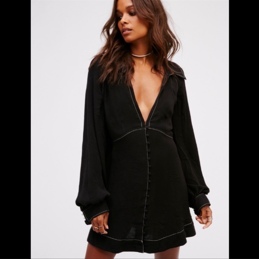 Free People Black Long Sleeve Babetown Mini Dress Sz XS